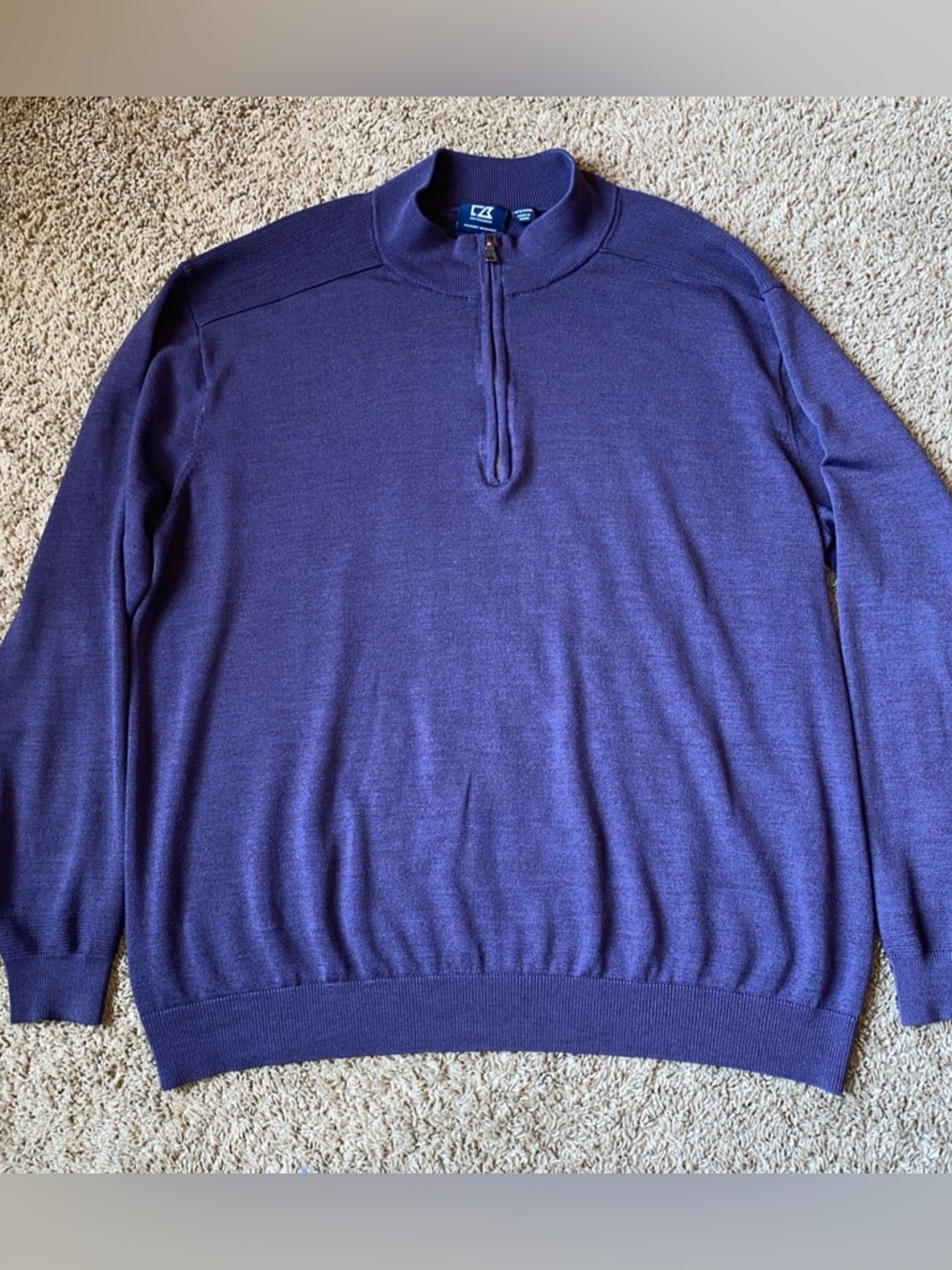 Cutter & Buck Wool Blend Sweater Mens 3XLT Purple 1/4 Zip Mock Neck Pullover